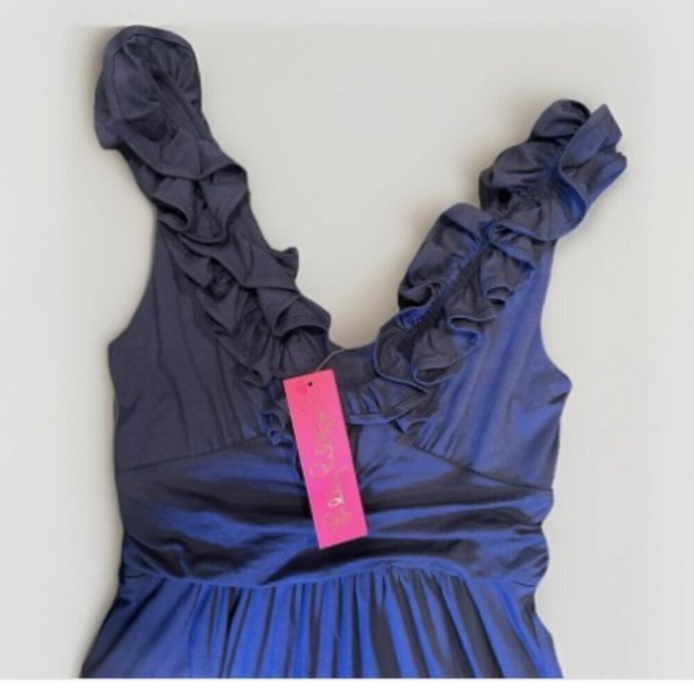 NEW Lilly Pulitzer Wedding Guest Dress Navy Blue Ruffles Sleeveless Summer Small - Picture 6 of 9